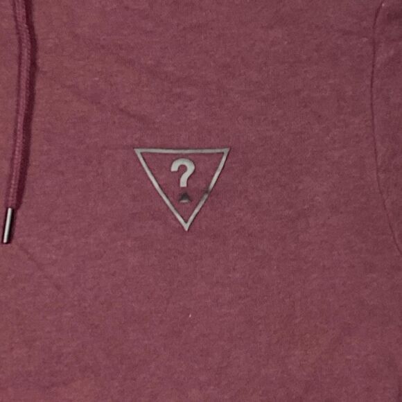 Guess Small Logo Solid Color Kangaroo Pocket Hoodie Size Medium Maroon - Picture 3 of 8